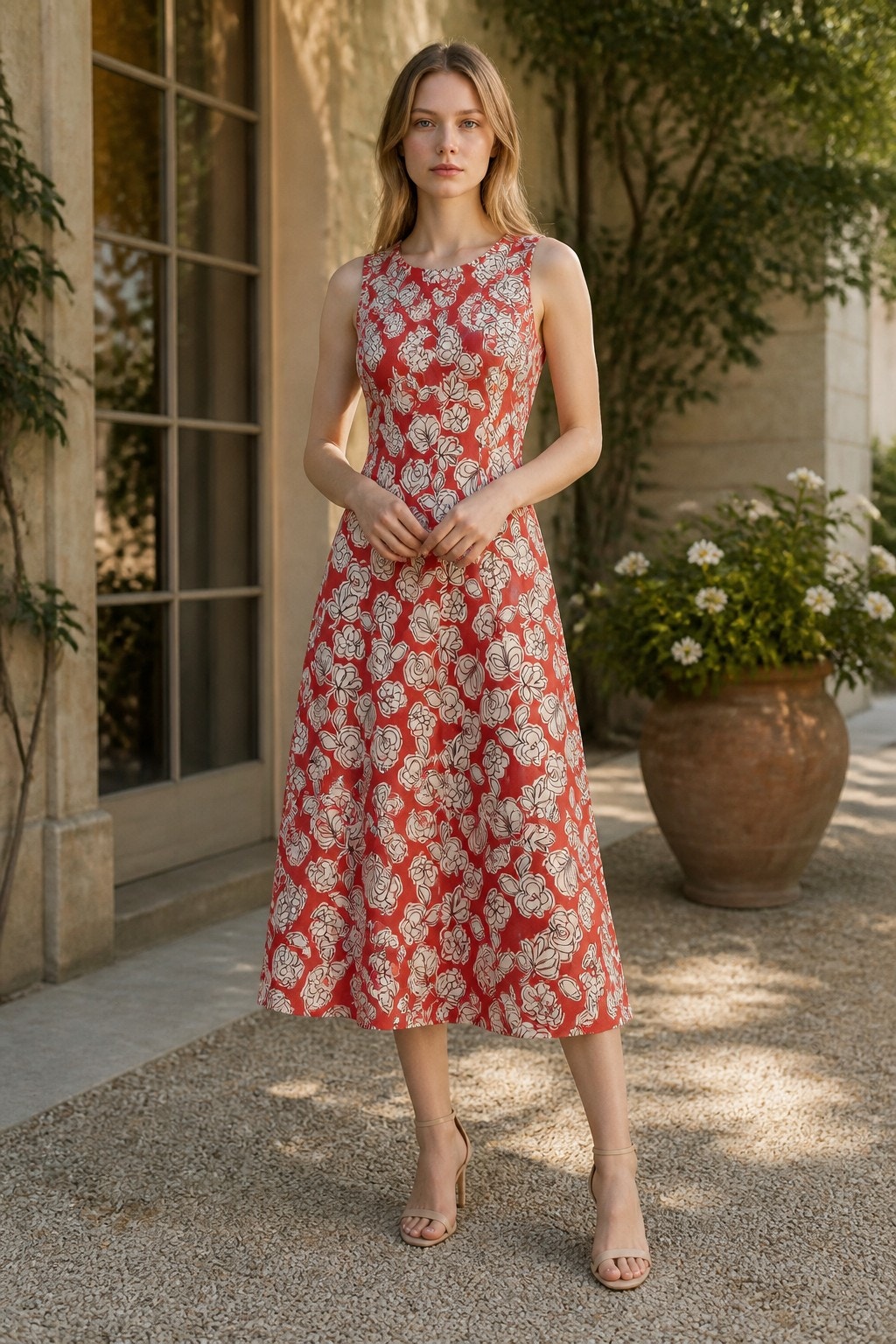 Tommy Hilfiger Midi Shift Dress M Orange Grenadine Floral Career Capsule Whimsy